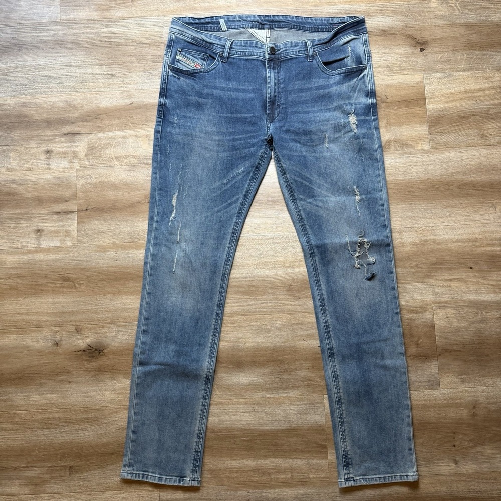 Diesel Thavar Jeans Men 38x32 Blue Slim Skinny Stretch Denim Distressed Italy